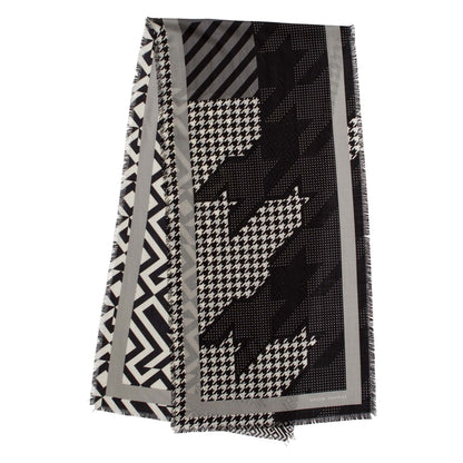 TILE WOOL SILK LONG SCARF BLACK WHITE - GREEN THOMAS