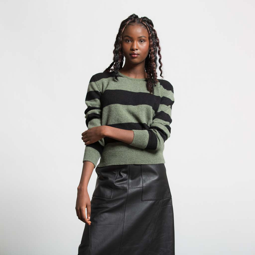 JUMPER KHAKI BLACK STRIPE GREEN THOMAS